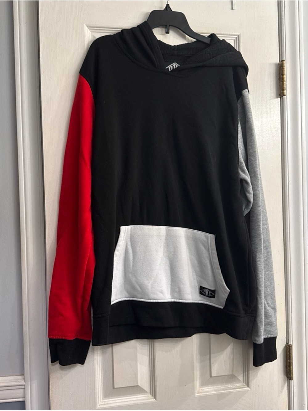 Men's Colorblock Hoodie Sweatshirt - Black, Red & Gray